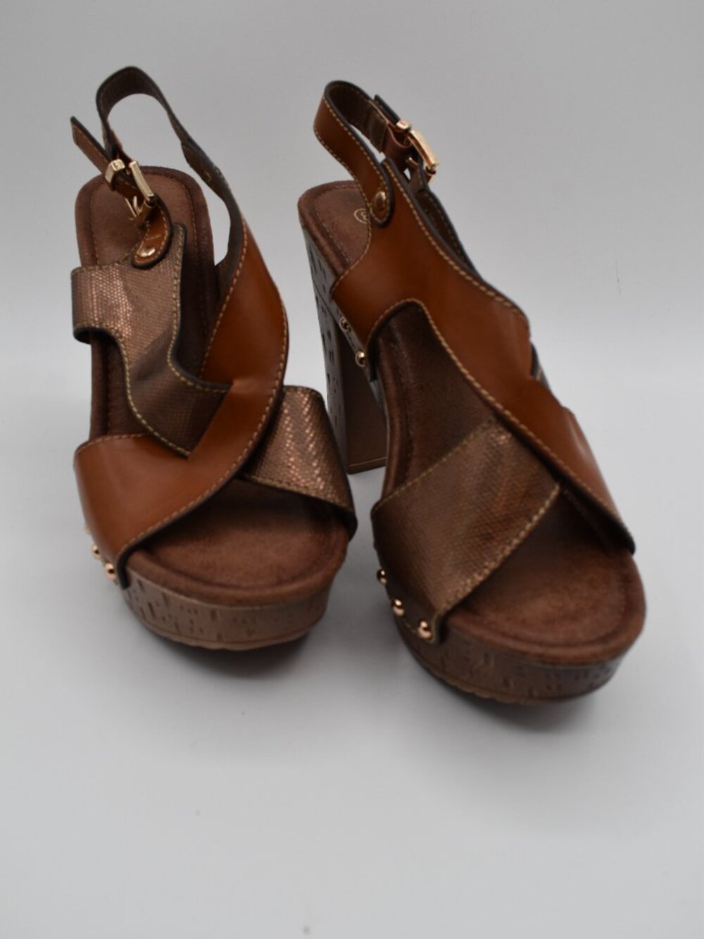 Size 8 Nature Breeze Sling-01 Women's Boho Tan Brown Platform Chunky Heel Sandal
